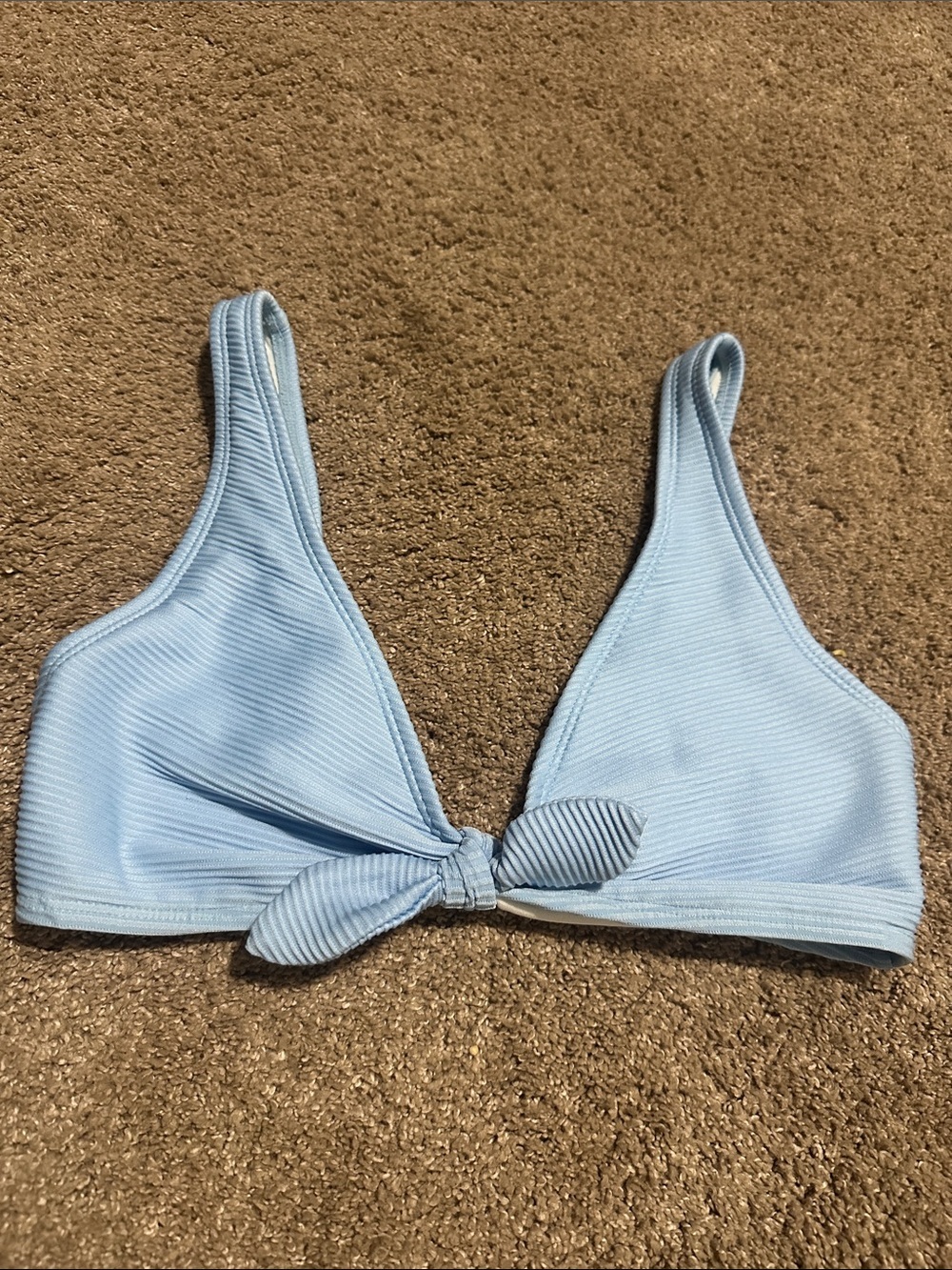 Light Blue Ribbed Tie-Front Bikini Top